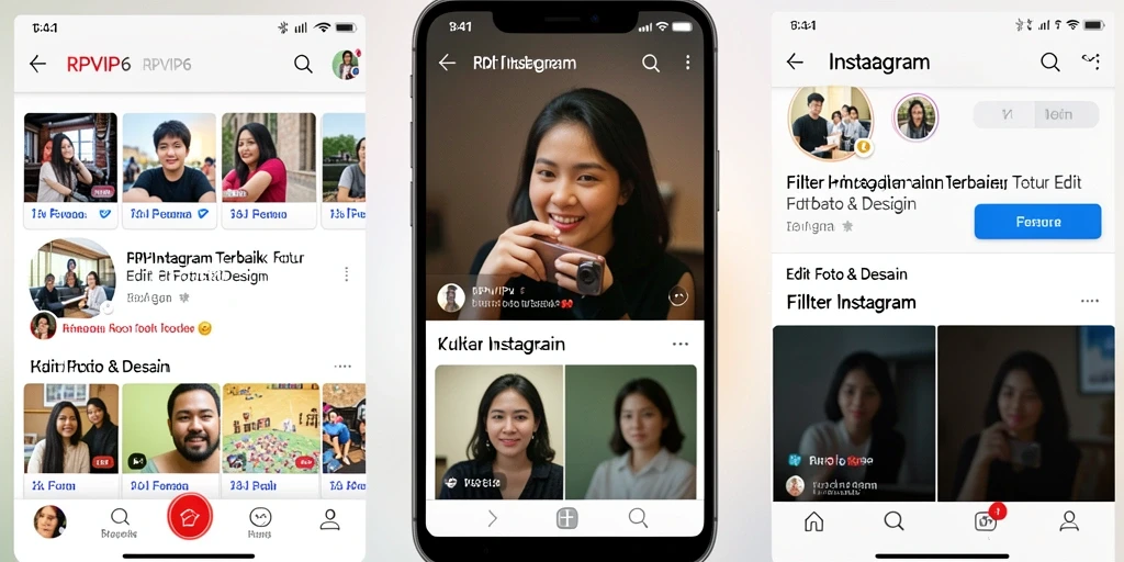 Antarmuka RPVIP6 dengan berbagai pilihan filter Instagram.